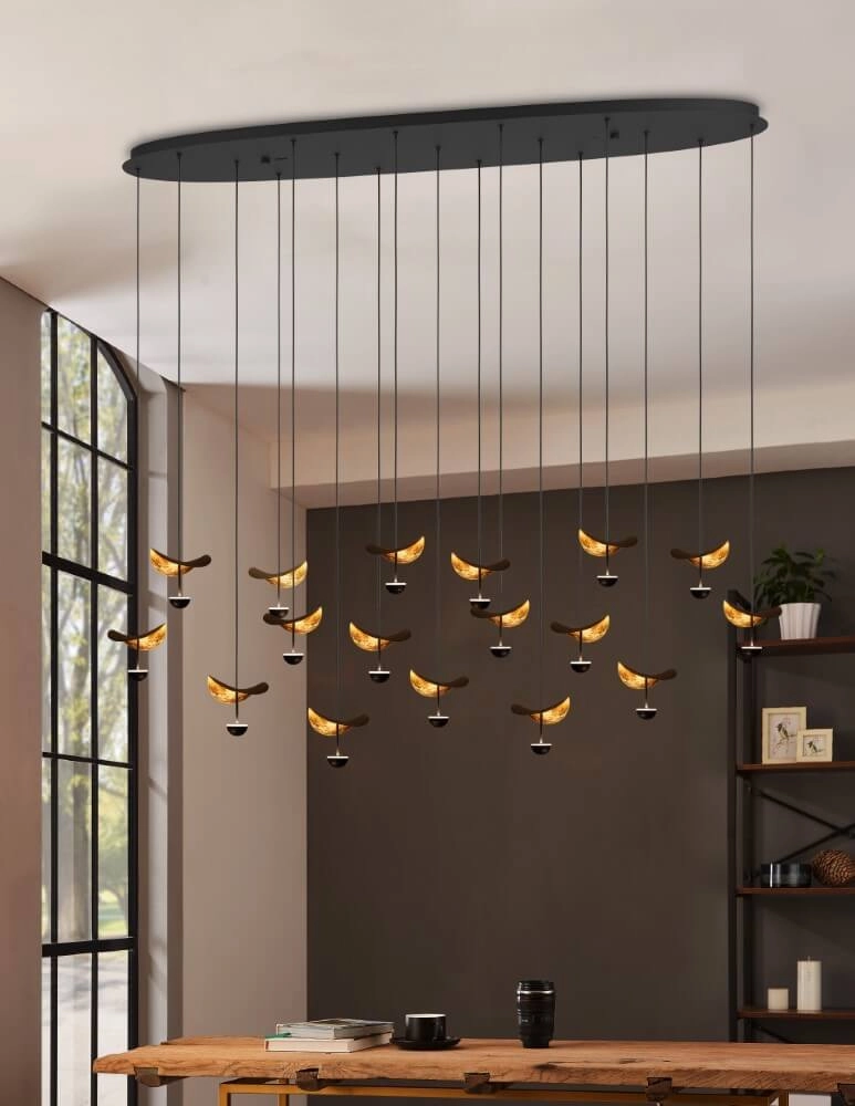 Ovale Hängelampe Dracera schwarz mit gold Stars of Light 9008606270569