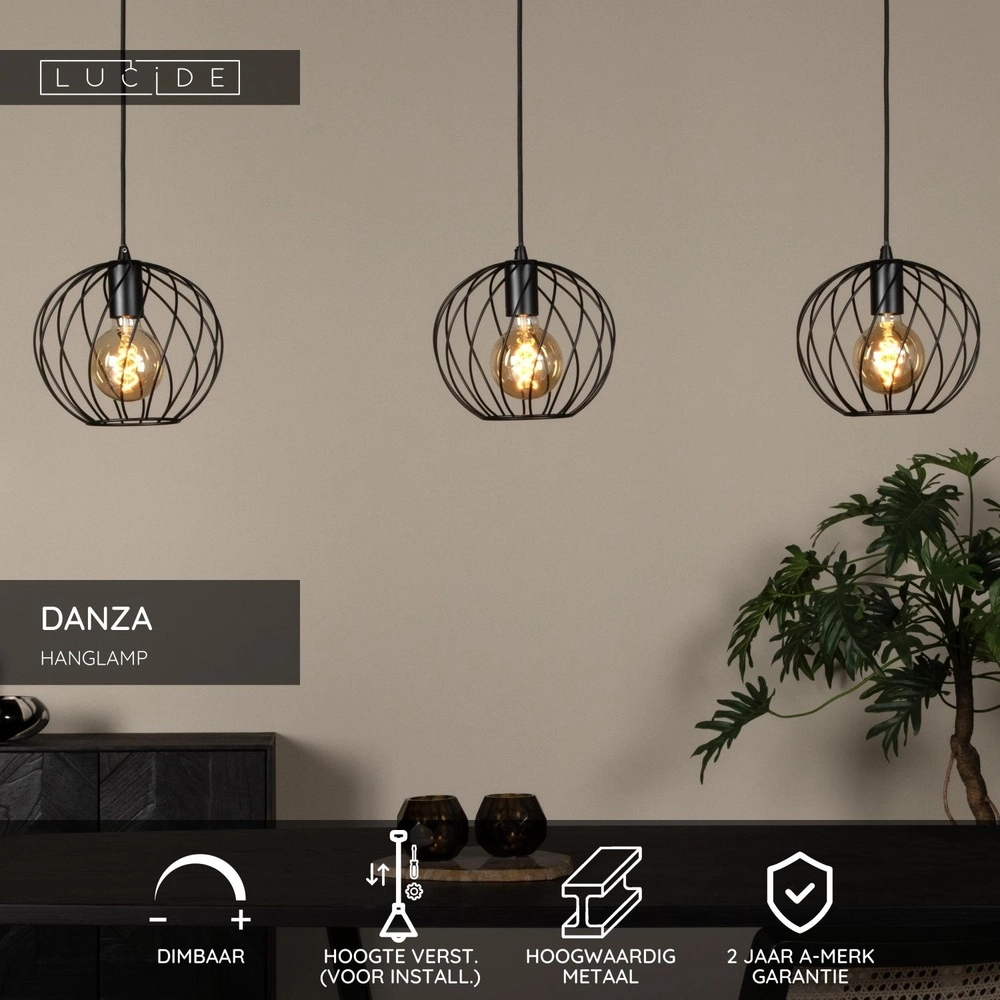 3-Licht Pendellampe Danza Schwarz Lucide 5411212211552