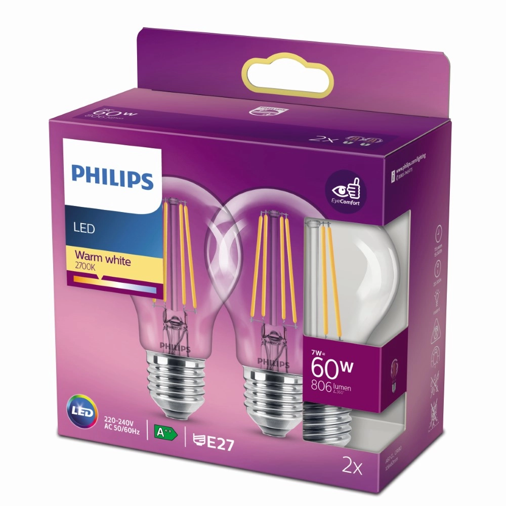 7W - E27 - 2700K - 806 lumen 2er-Set Philips 8718699777739