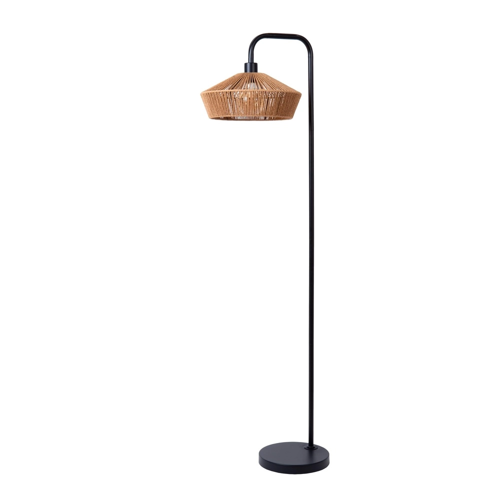 Stehlampe Yunkai Schwarz mit Rattan