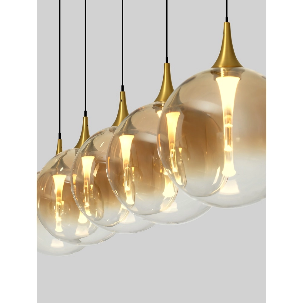 Pendelleuchte Orenda gerades 5-flammiges Braunglas
