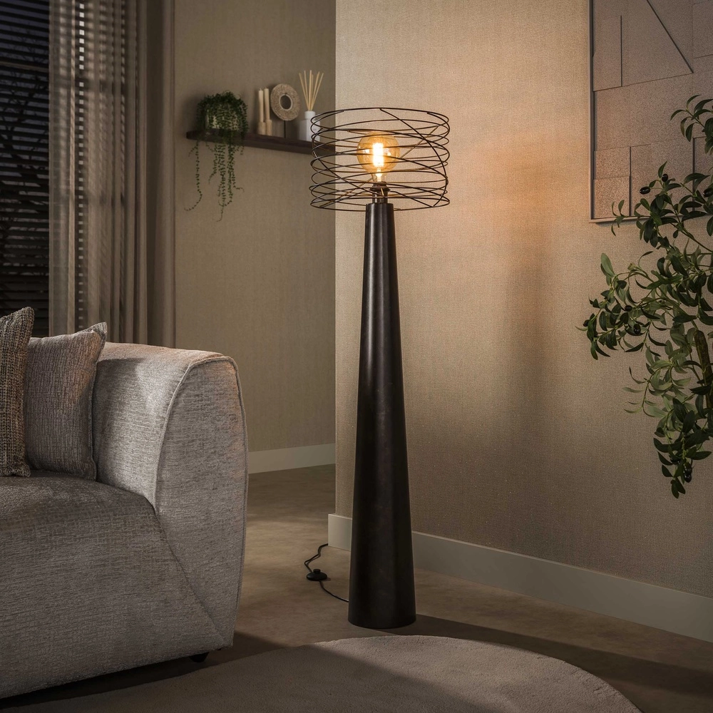 Stadtbraune Stehlampe Curl mit Drahtkappe Lyora 8716803512535