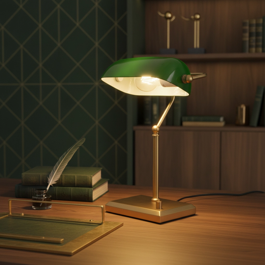 Klassische Bankerlampe Stanford Gold mit Grün