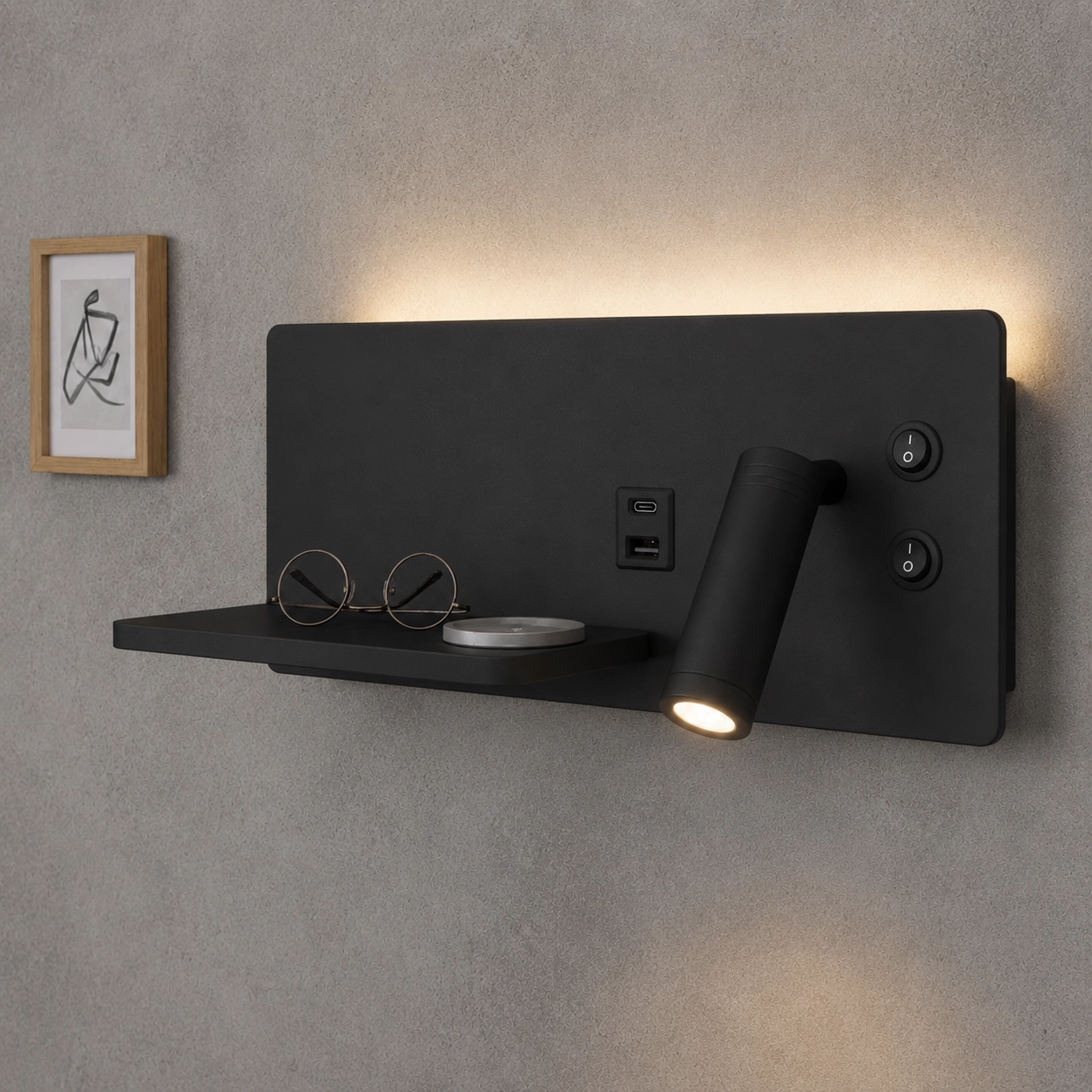 Nachttischlampe Charge Rechts schwarz mit kabellosem Ladegerät