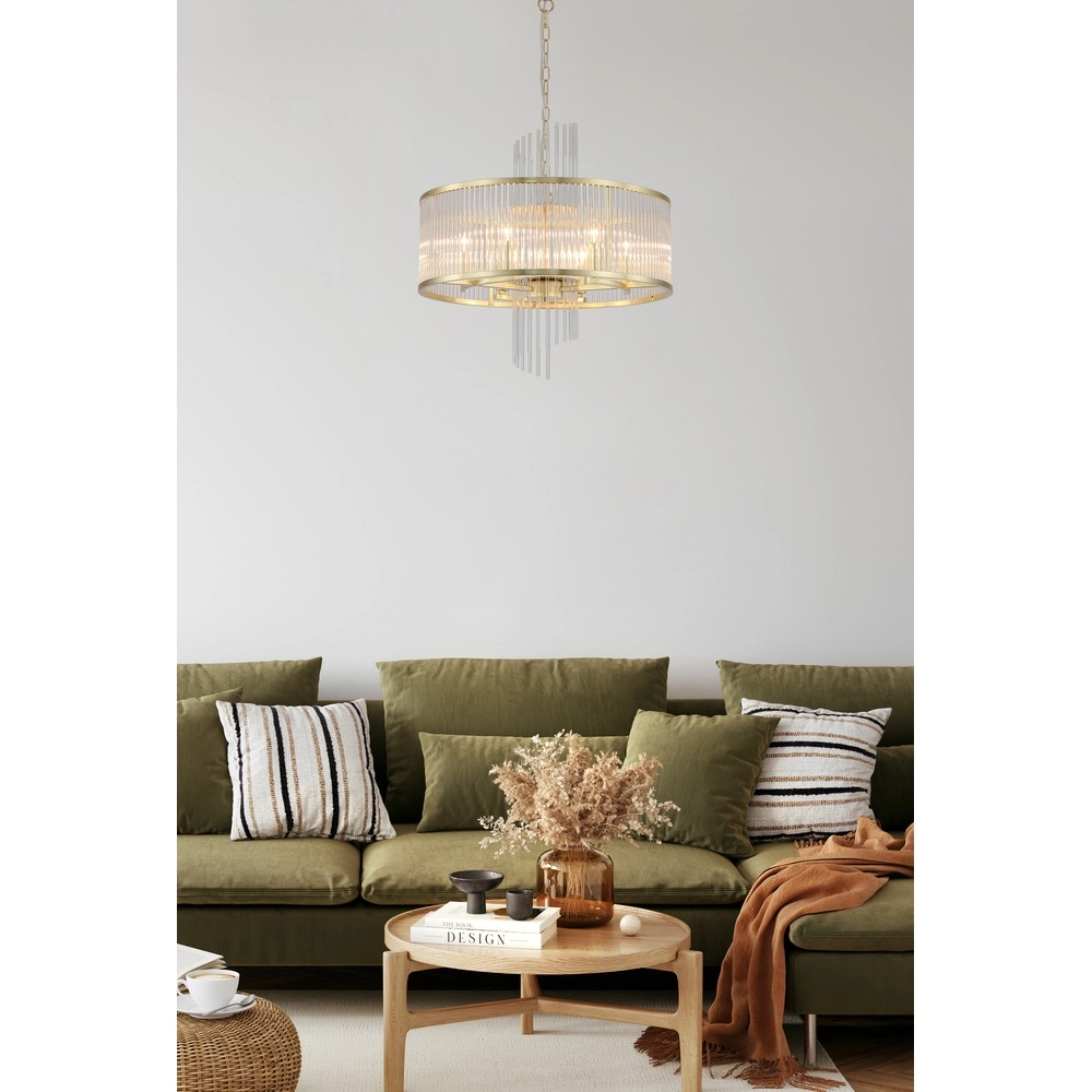 Pendelleuchte Lara gold mit Klarglas Ø 55cm Searchlight 5053423301457