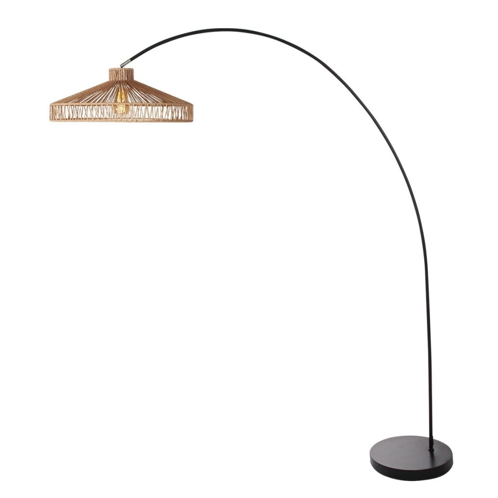 Schwarze Bogenlampe Solva mit Bambusschatten Ø50 cm Steinhauer 8712746182637