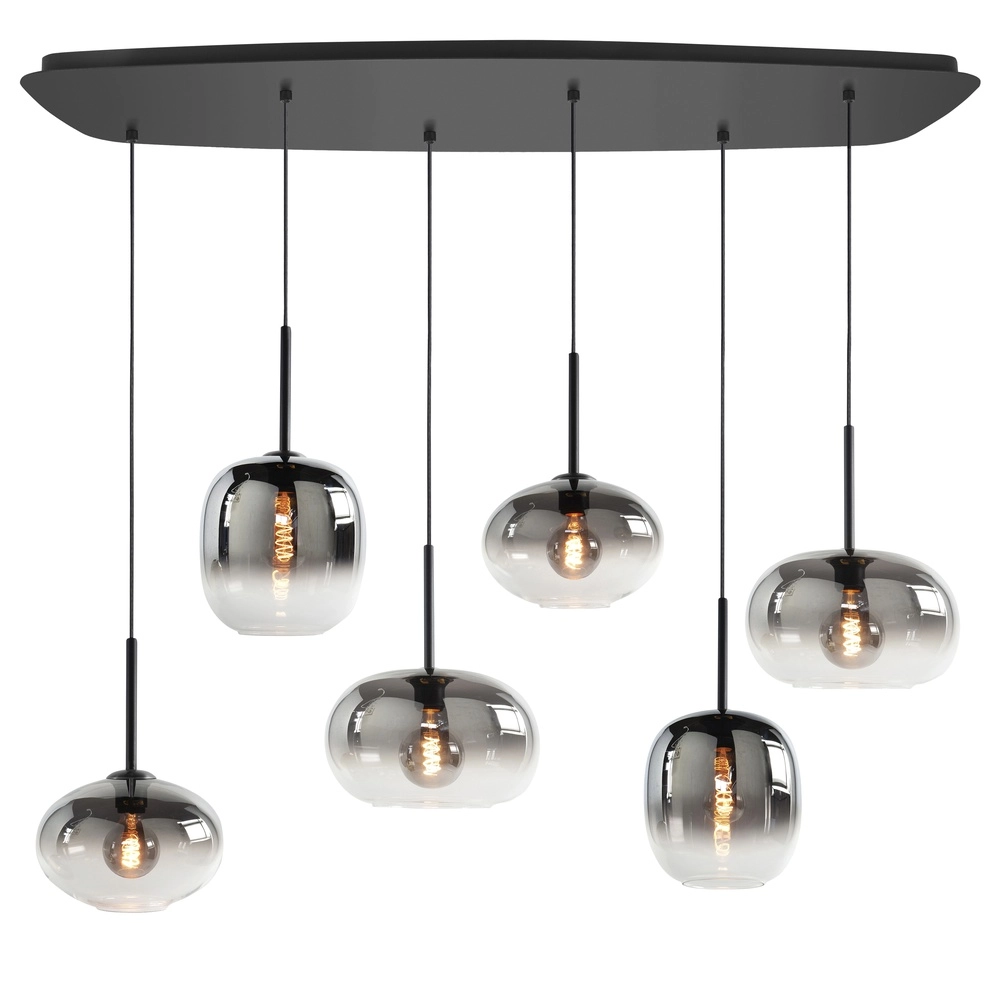 Pendelleuchte Bellini 6-flammig schwarz mit Rauchglas