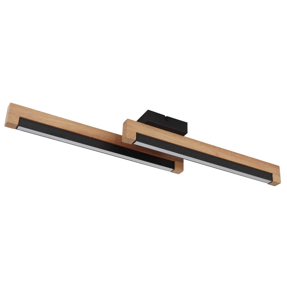 Schlanke Deckenleuchte Starla schwarz mit Holz 70cm Globo 9007371453290