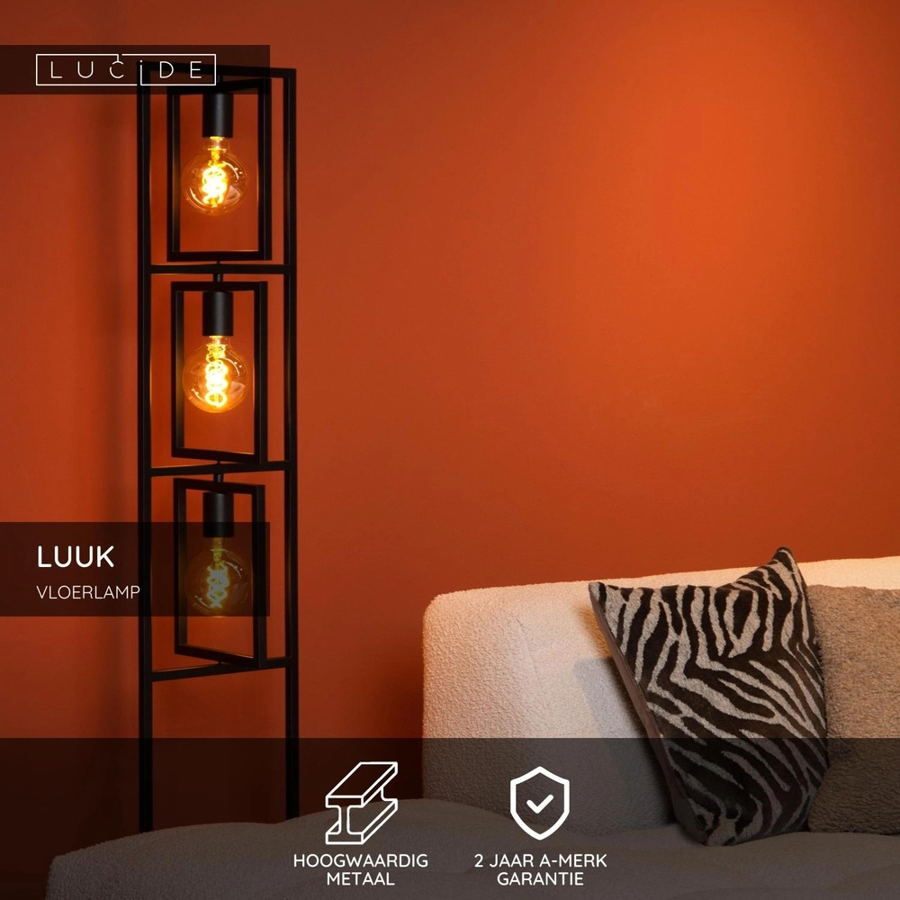 Stehlampe Luuk 3-Licht Schwarz Lucide 5411212010858
