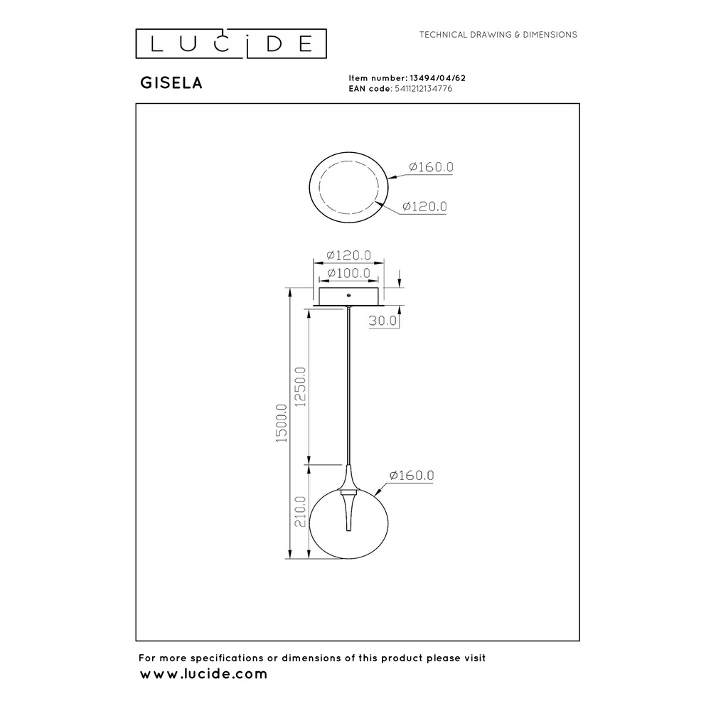 Design-LED-Pendelleuchten Gisela Fading – 1x Ø 16 cm Premium by Lucide 5411212134776