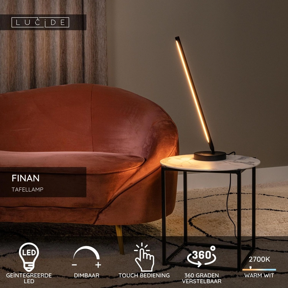 Design-Tischlampe Finan Schwarz Lucide 5411212680037