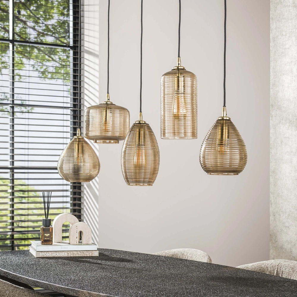 Essaal-Pendellampe Stripe 5-Licht – geripptes Glas Lyora 8716803511118