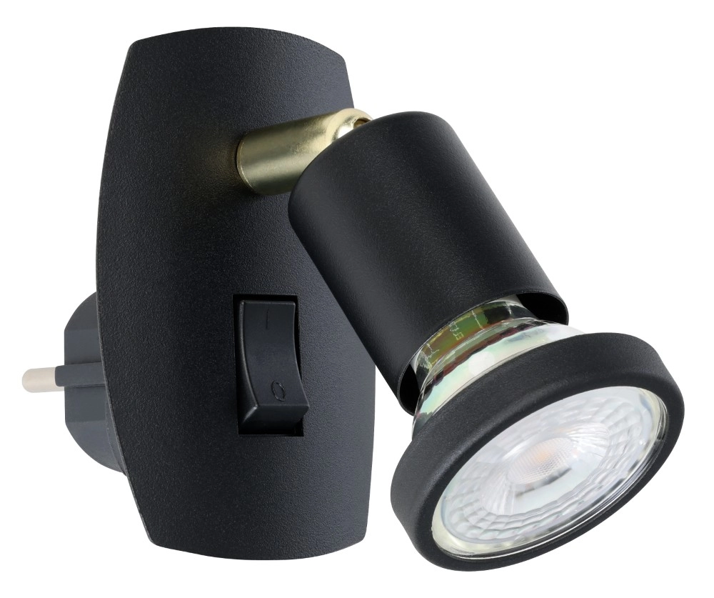 Steckdosen-Wandlampe Parrini Schalter – Schwarz/Messing