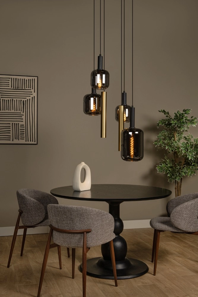 4-Licht Pendellampe Joanet Ø 65 cm Gold mit Rauchglas Lucide 5411212452924
