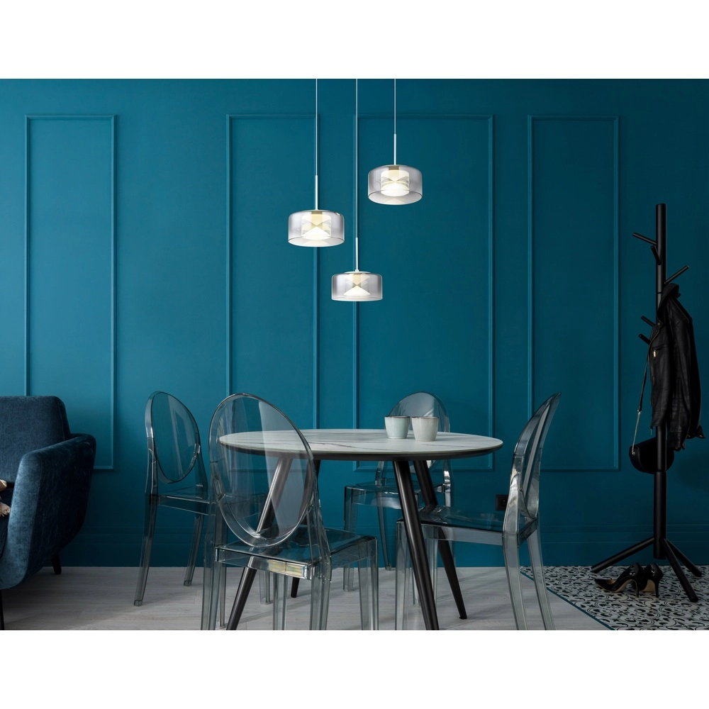 Design-Pendellampe Belinda 3-Licht weiß mit Rauchglas Globo 9007371578368