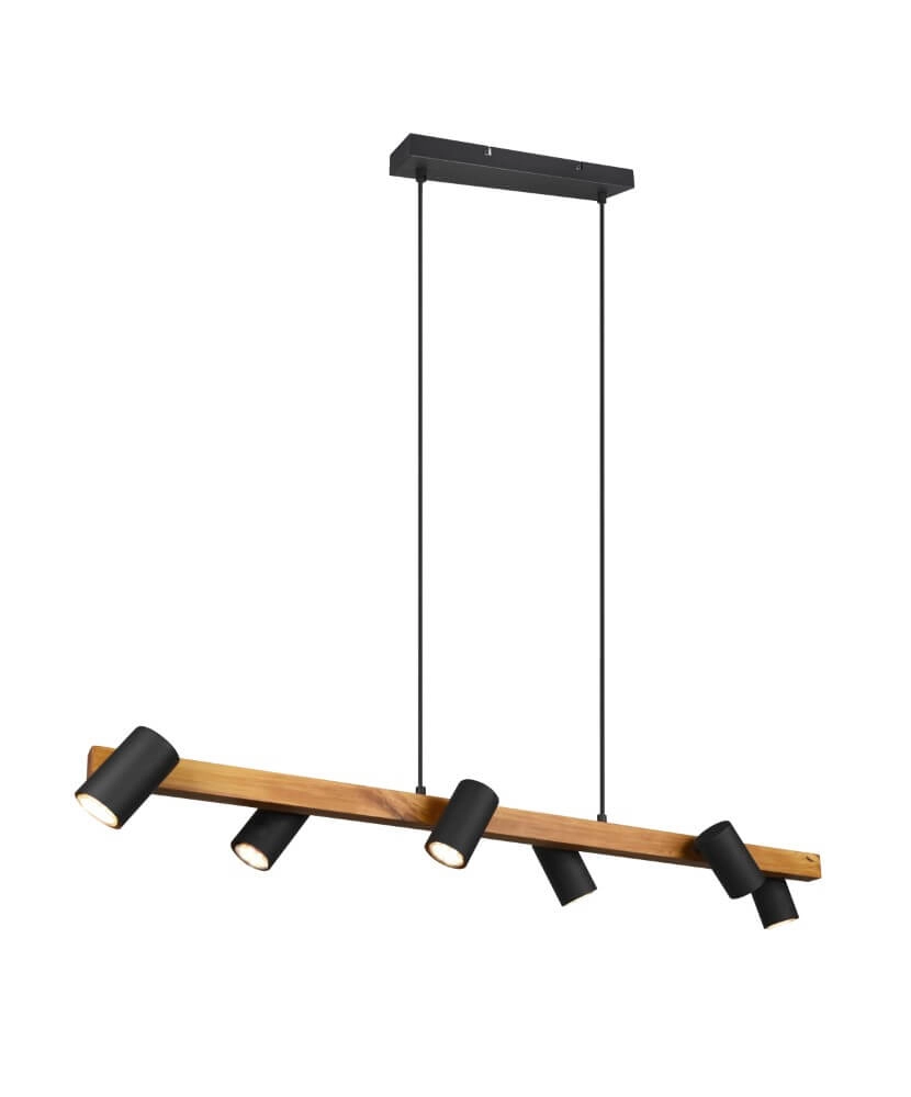 Hängelampe Marley 6-helles Schwarz mit Holz