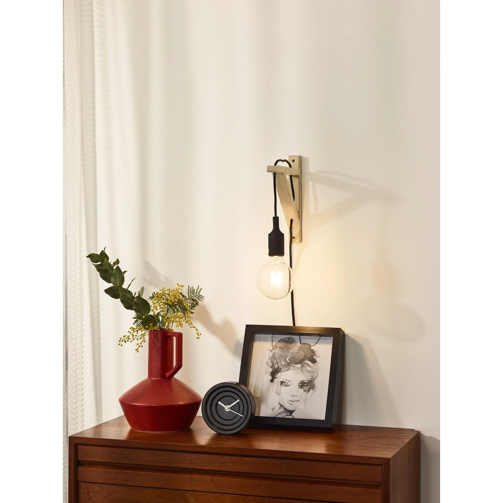 Holzwandlampe Fix mit schwarzer Schnur Lucide 5411212082824