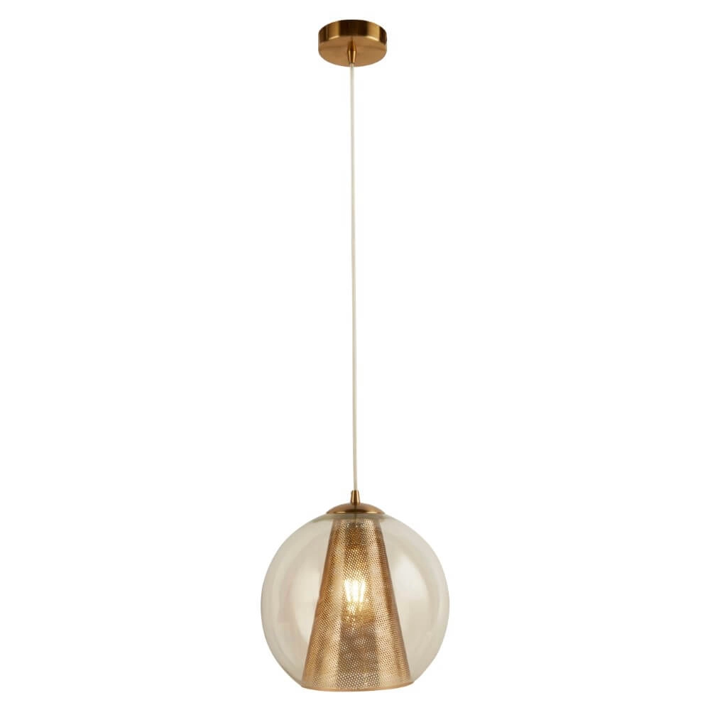 Goldene Hängelampe Conio mit Glas