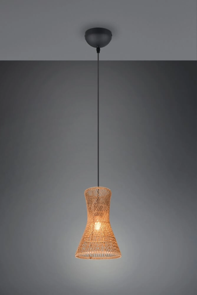 Design-Pendelleuchte Bijou schwarz mit Rattan Ø20cm Trio 4017807637304
