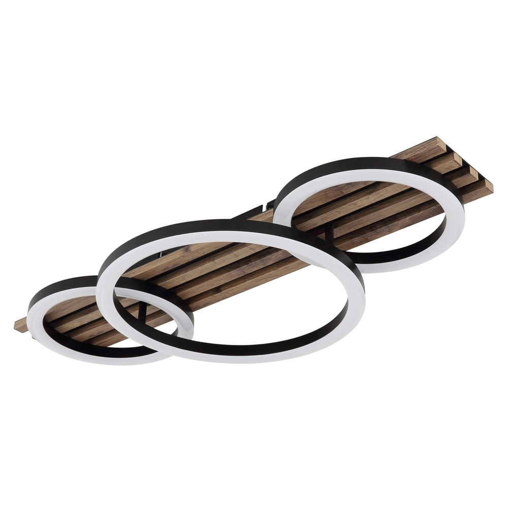 Deckenlampe Tisha 3 schwarze Ringe mit Holz Globo 9007371528578
