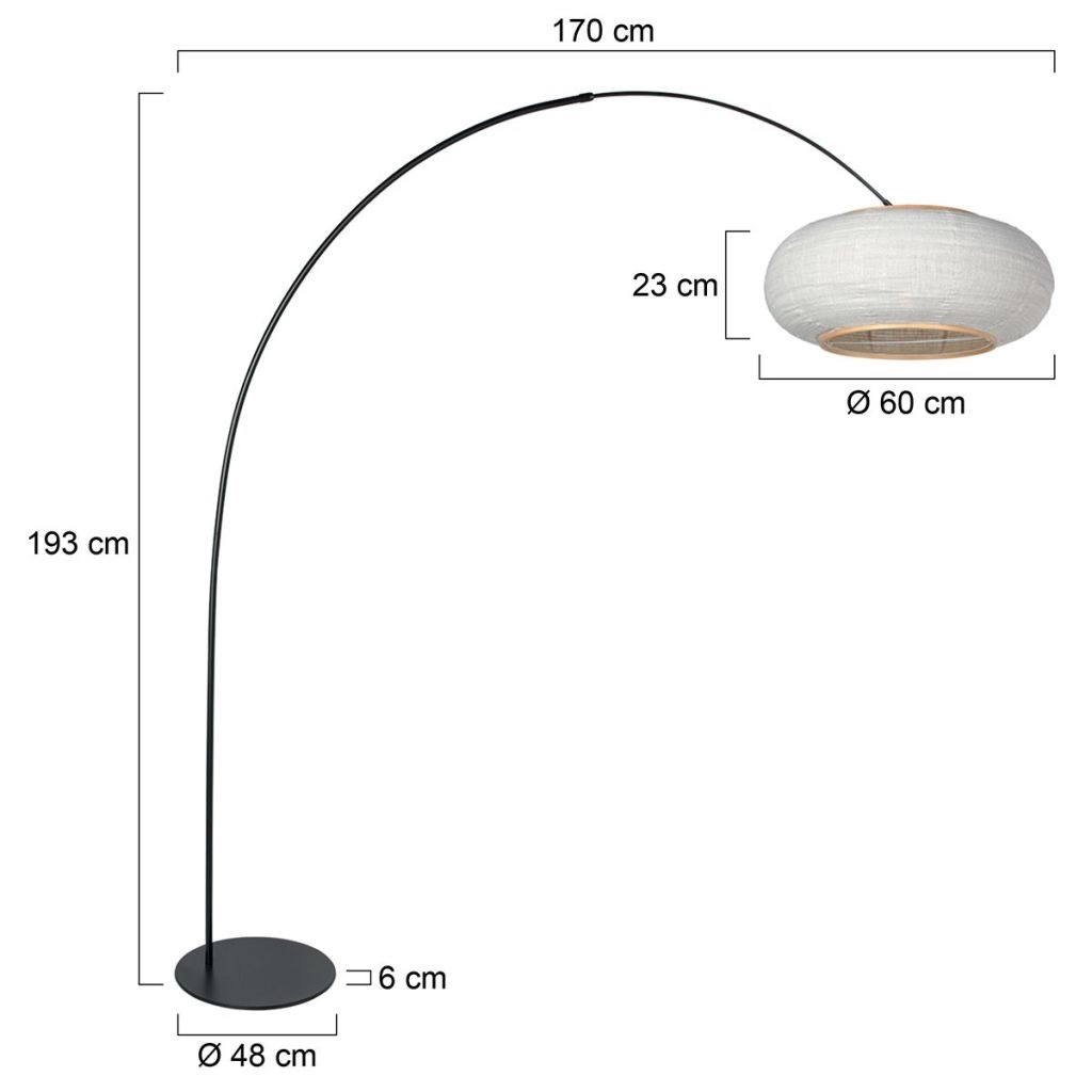 Schwarze Stehlampe Curve mit weißem Farbton Ø60 cm Steinhauer 8712746185379