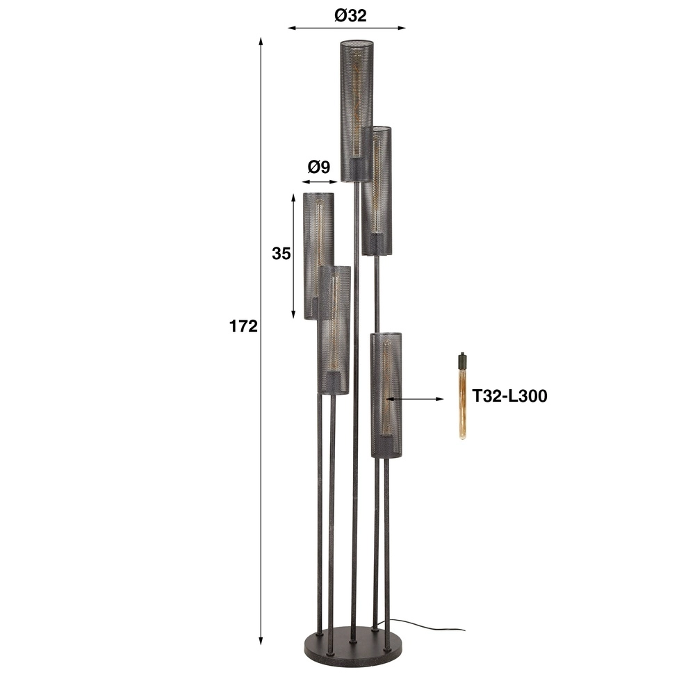 Röhren-Stehlampe Tube 5-Licht – arktisch schwarz Lyora 8716803511538