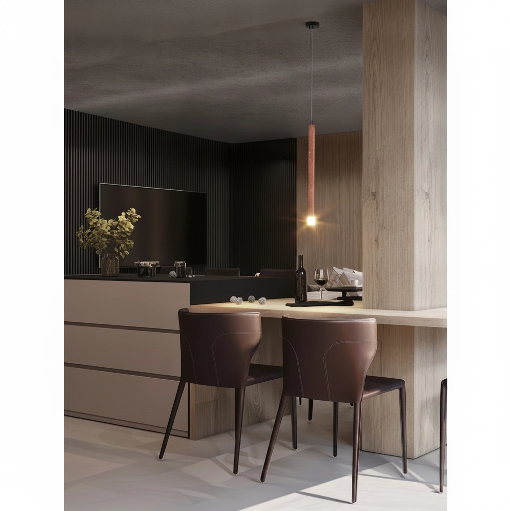 Moderne Pendellampe Muse Schwarz mit rotem Travertin
