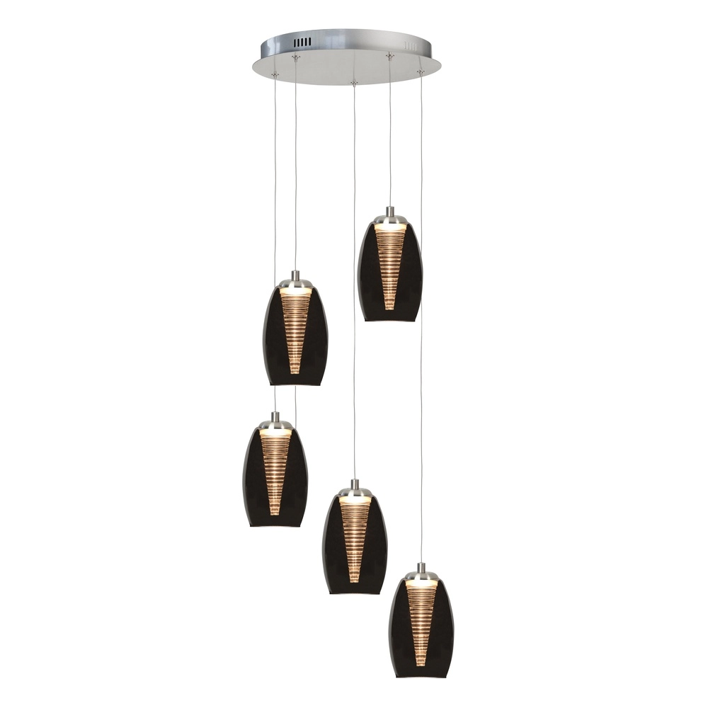 Pendelleuchte Nebula Nickel rundes 5-flammiges Rauchglas Highlight 8718379036613