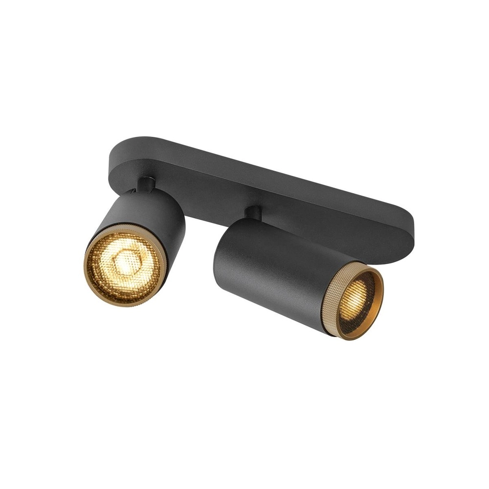 Aufputz-Spot Grip! L 2-flammig schwarz mit goldenem Ring SLV 4024163304399