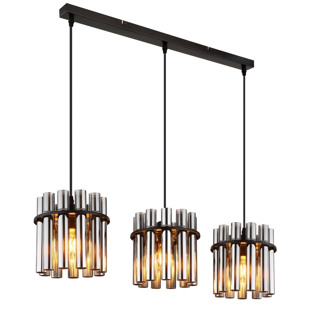 3-Licht Pendellampe Gorley II Schwarz mit Glasstangen