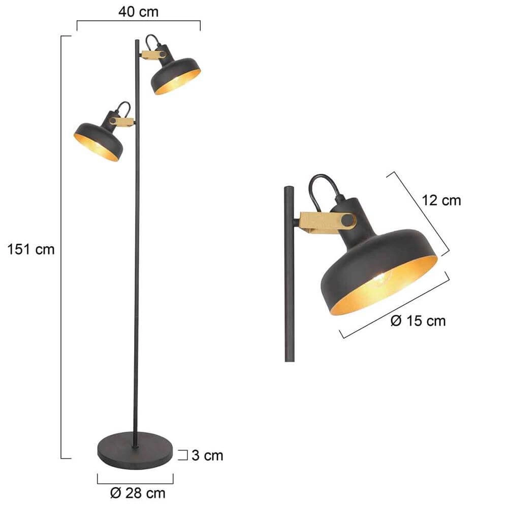 Stehlampe Prato schwarz mit gold Steinhauer 8712746176407
