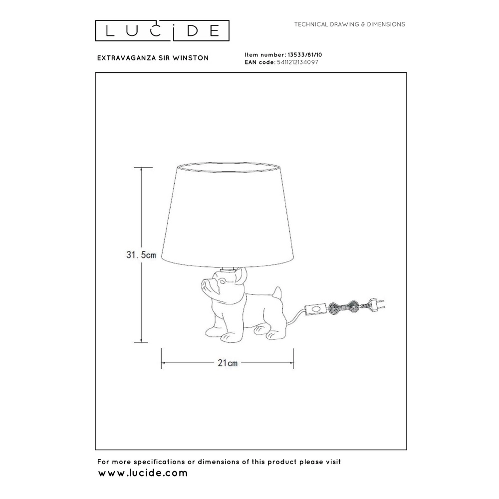Tischlampe Extravaganza Sir Winston Hundegold mit Schwarz Lucide 5411212134097