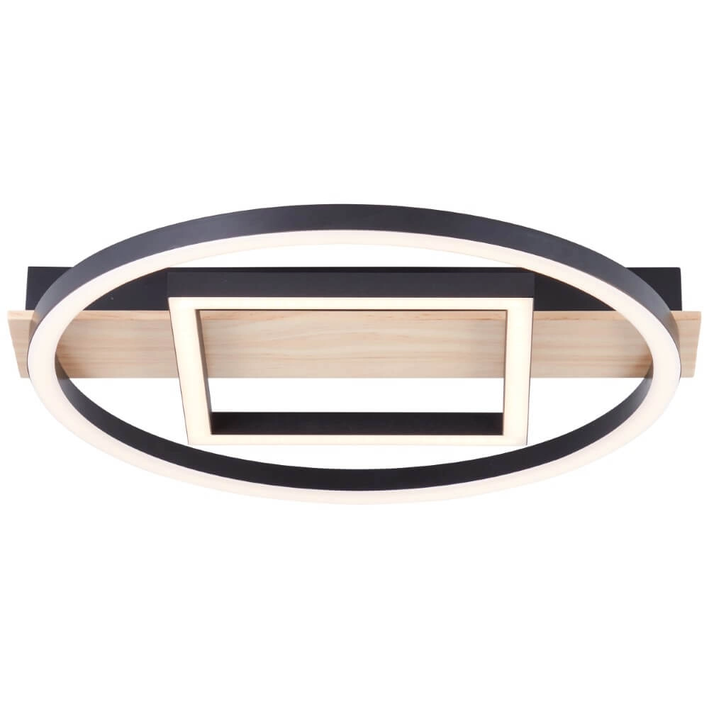 Deckenleuchte Maureen Ø 37cm mit schwarzem Quadrat mit Holz