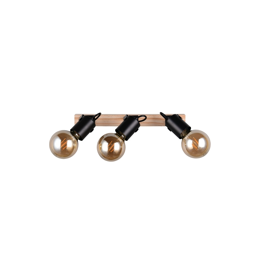 Deckenlampe 3-Leuchten Lynar Schwarz mit Holz Trio 4017807671995