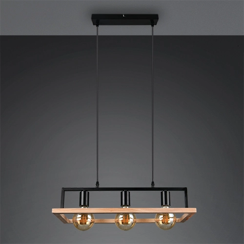 Design-Pendellampe Bano Schwarz mit Holz Trio 4017807673364