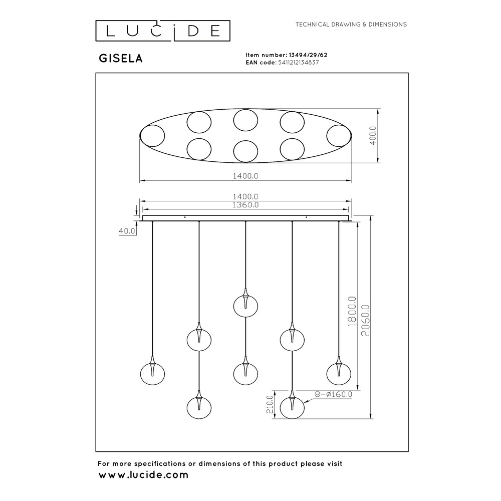 Design-LED-Pendelleuchten Gisela Fading – 8x Ø 16 cm Premium by Lucide 5411212134837