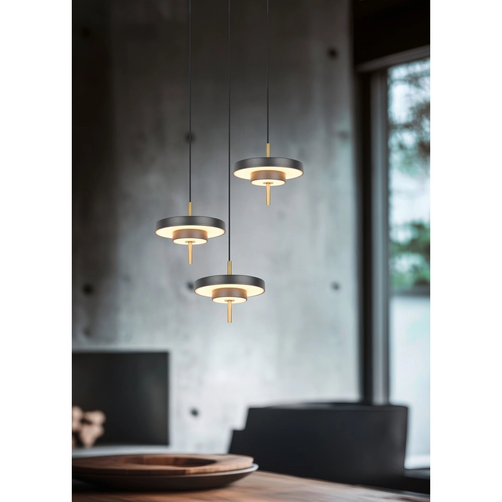 3-flammige Pendelleuchte Keaton Rundes Schwarz mit Gold Trio 4017807655247