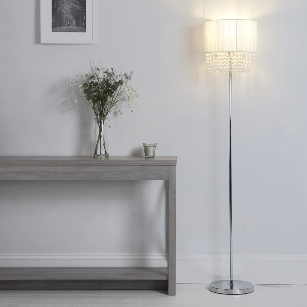 Stehlampe Bellano Chrom mit Weiß Searchlight 5053423308364