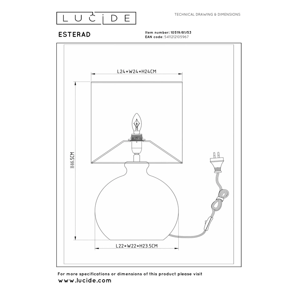 Orangefarbene Tischlampe Esterad Ø 24 cm Lucide 5411212105967