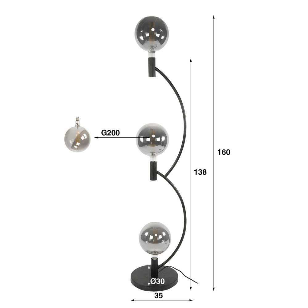 Design-Stehlampe Arcus Schwarze 3-Lichter Lyora 8716803515192