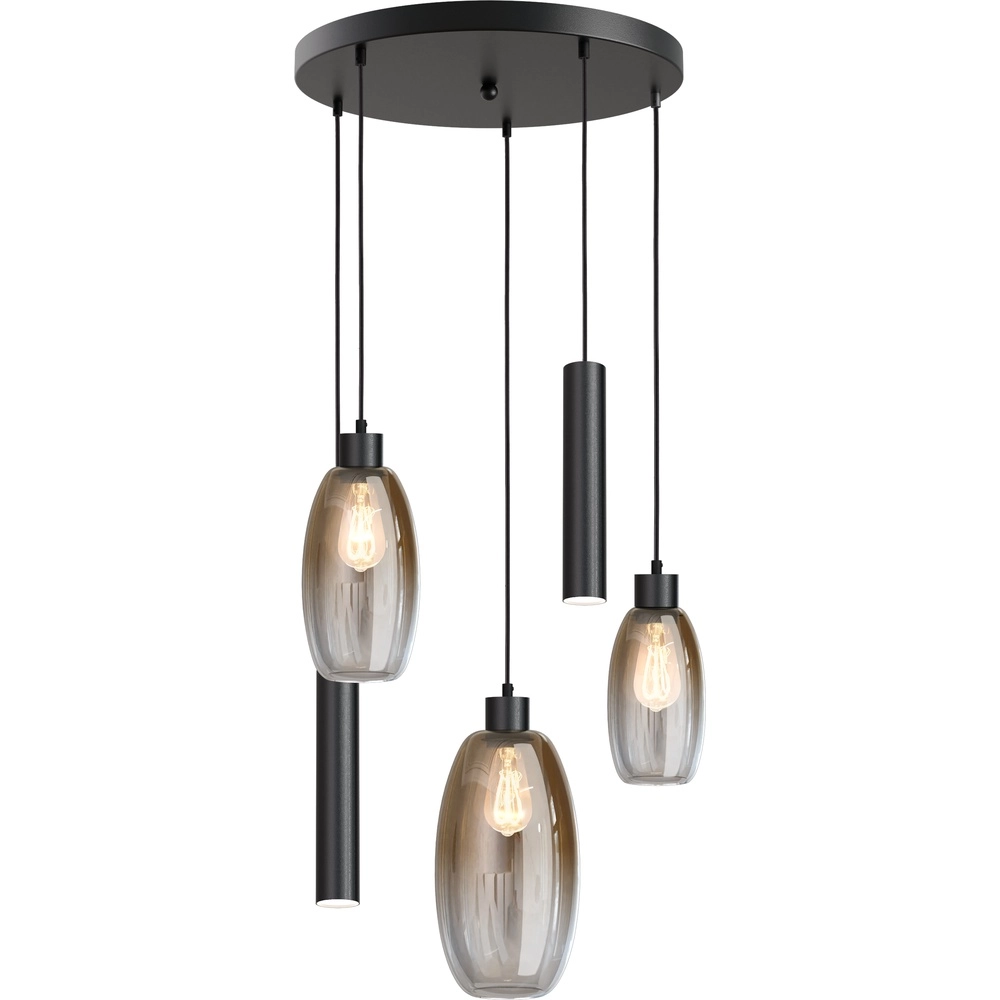 Vide Pendellampe Olive 3x Glas – 2x Run – schwarz – Ø50cm
