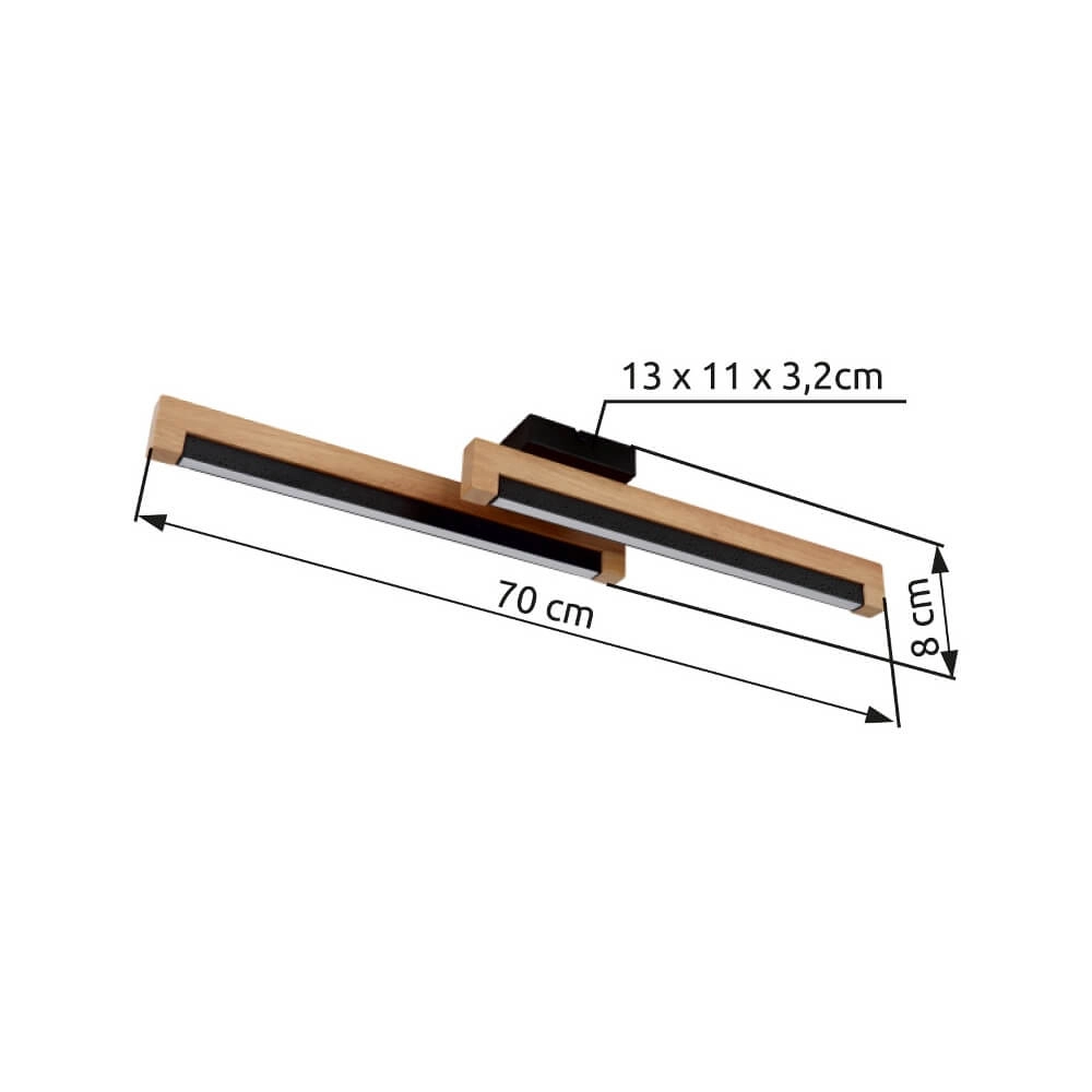 Schlanke Deckenleuchte Starla schwarz mit Holz 70cm Globo 9007371453290