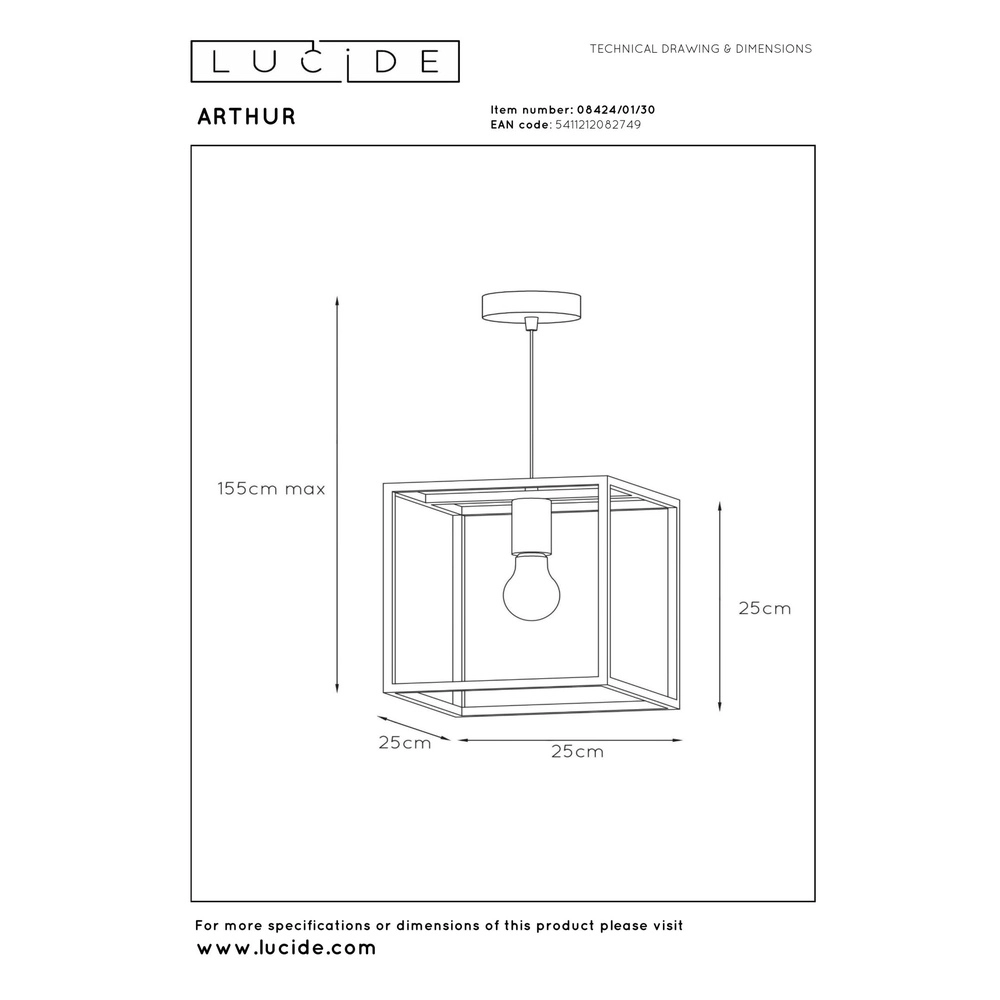 Pendellampe Arthur Schwarz Lucide 5411212082749