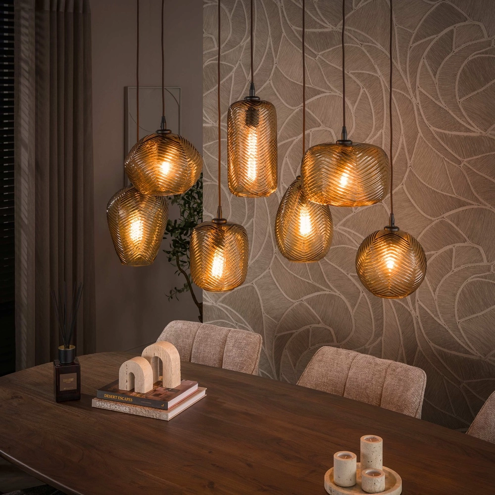 7-Licht Pendellampe Chevron Rauchbraunes Glas
