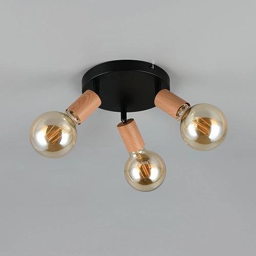 Deckenlampe Lamego 3-Licht Schwarz mit Holz Trio 4017807672039