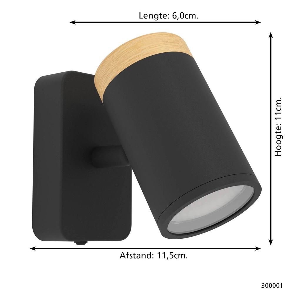 Wandleuchte Consuma Single schwarz mit Holz Eglo 9008606323654