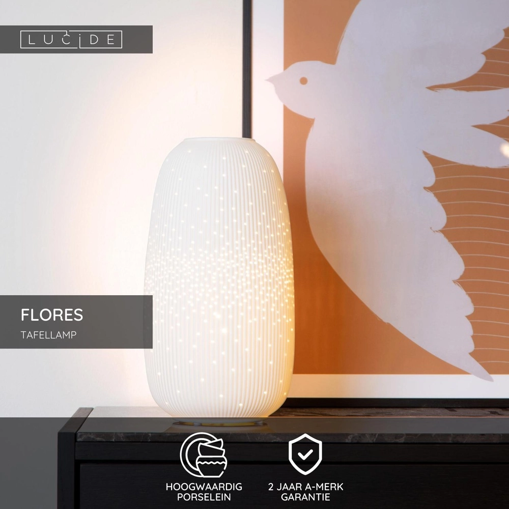 Tischlampe Flores Ø 17,5 cm weiß Lucide 5411212134431