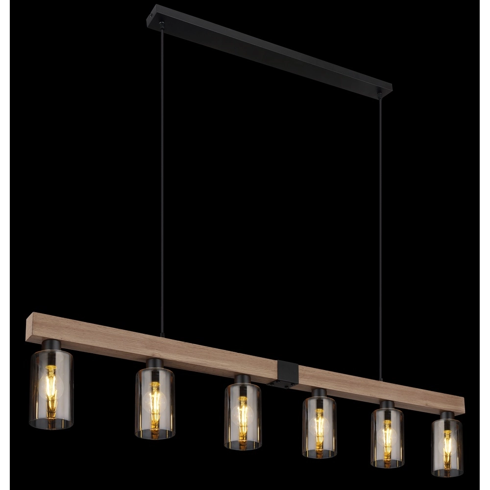 Pendellampe Hadera 6-Licht Schwarz mit Rauchglas Globo 9007371443253