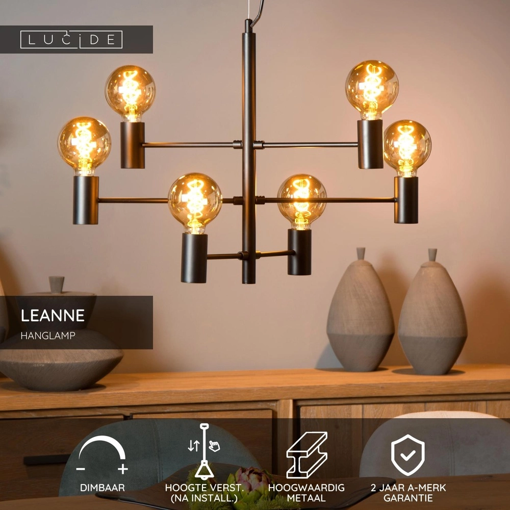 Pendellampe Leanne 6-Licht Schwarz Lucide 5411212211095