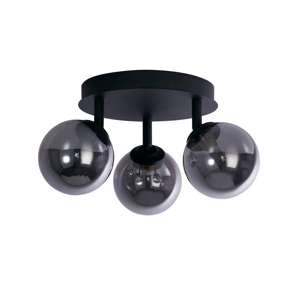 Deckenleuchte mit 3 Leuchten Crosby schwarz mit Rauchglas